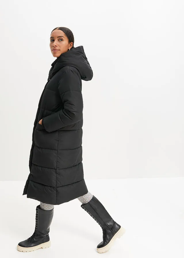 Abrigo oversize guateado con capucha, de poliéster reciclado Negro