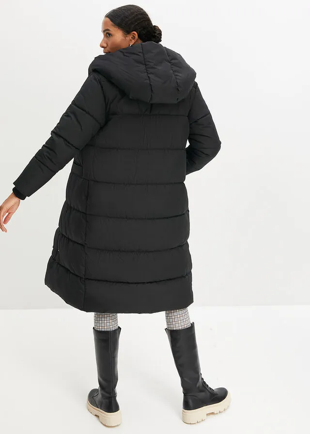Abrigo oversize guateado con capucha, de poliéster reciclado Negro