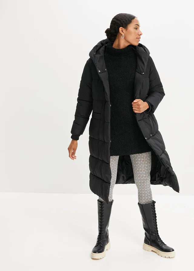 Abrigo oversize guateado con capucha, de poliéster reciclado Negro
