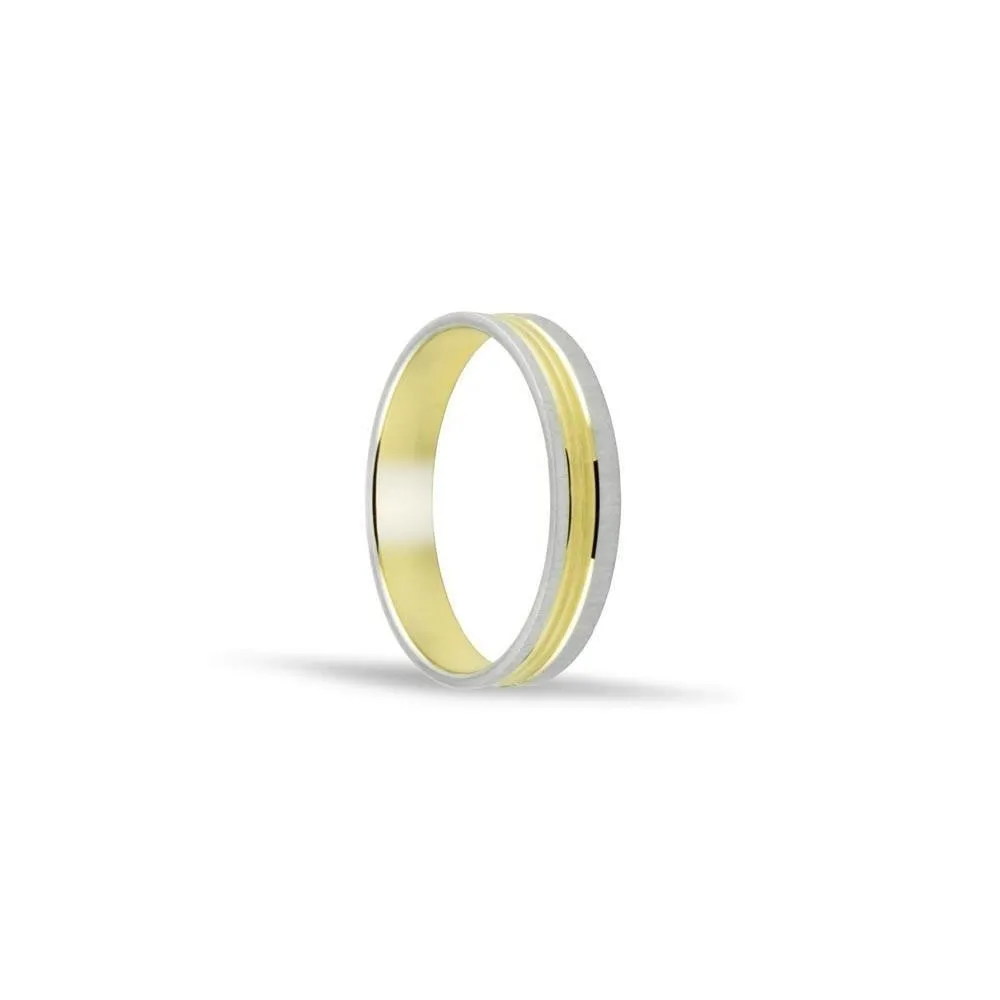 Alianza bicolor 18k de 4 mm con dibujo al centro