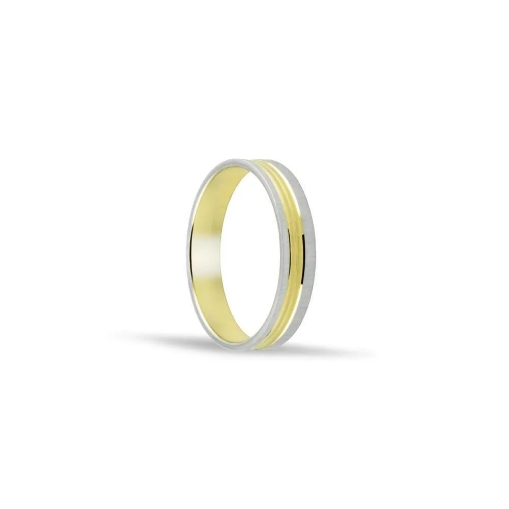 Alianza bicolor 18k de 4 mm con dibujo al centro