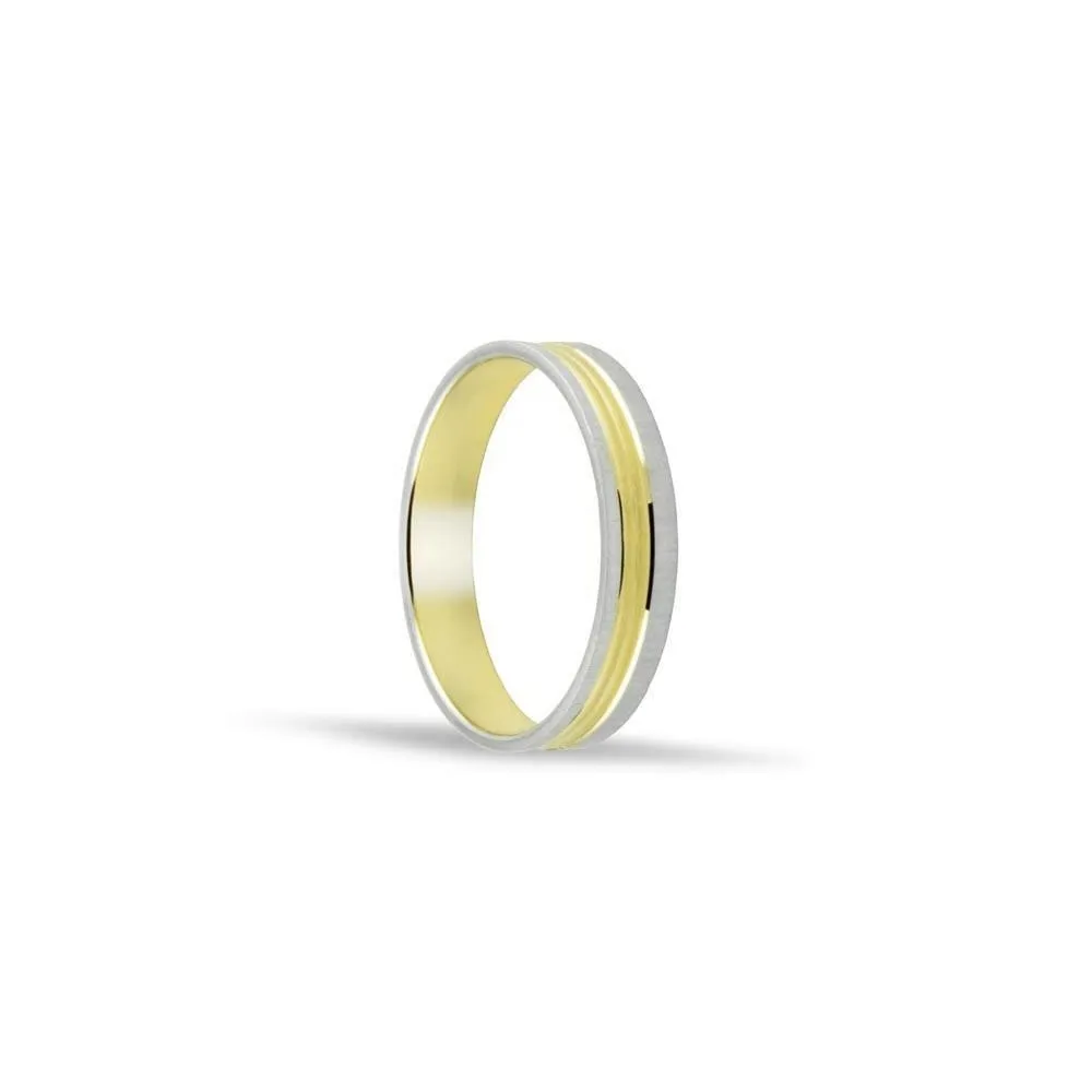 Alianza bicolor 18k de 4 mm con dibujo al centro
