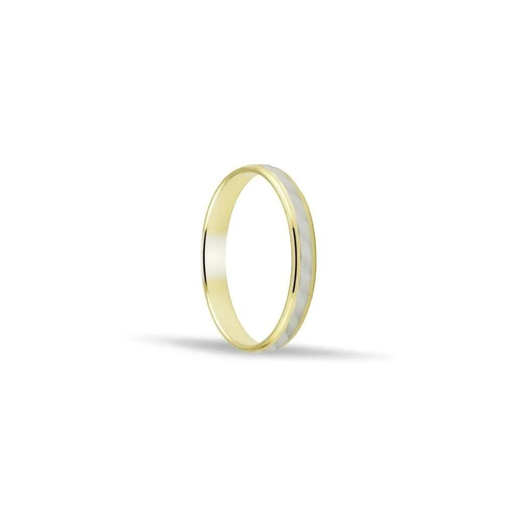 Alianza bicolor de oro 18k de 3 mm con dibujo central