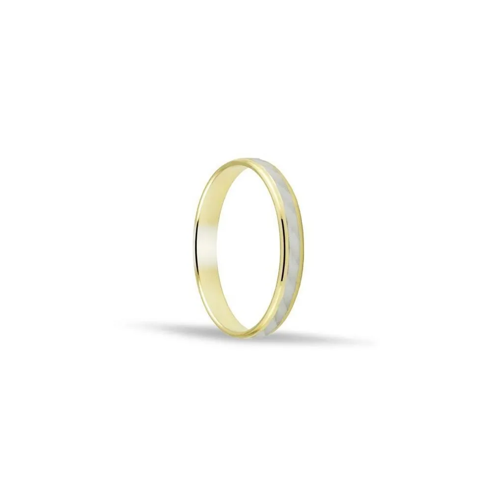 Alianza bicolor de oro 18k de 3 mm con dibujo central
