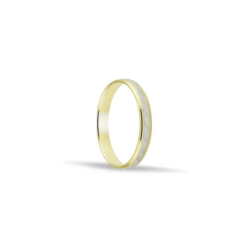 Alianza bicolor de oro 18k de 3 mm con dibujo central