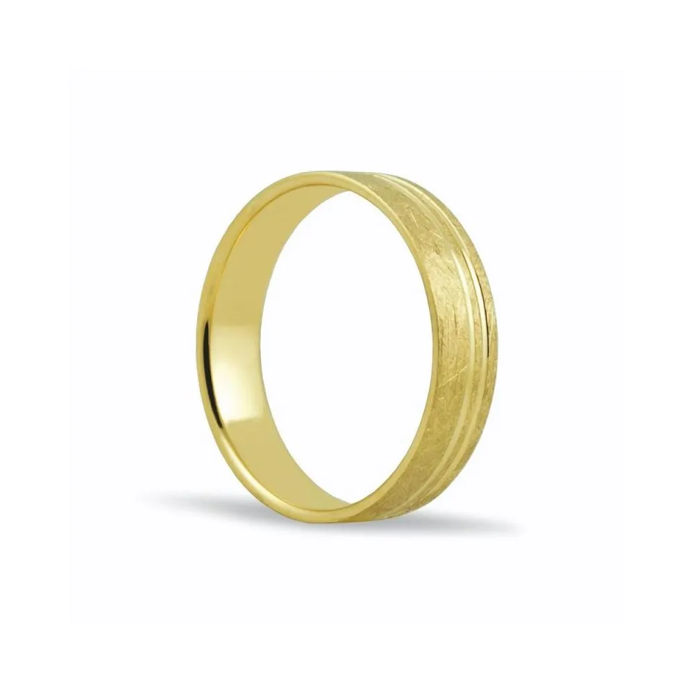 Alianza de oro 18k de 5 mm acabado efecto hielo y 2 líneas laterales