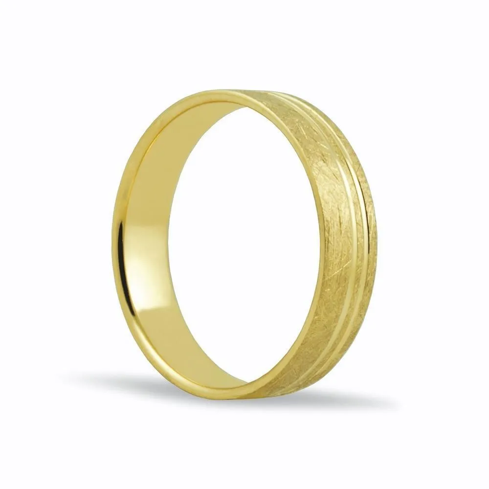 Alianza de oro 18k de 5 mm acabado efecto hielo y 2 líneas laterales