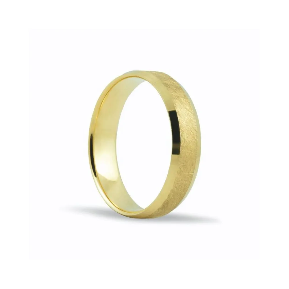 Alianza de oro 18k de 5 mm acabado efecto hielo y borde transversal