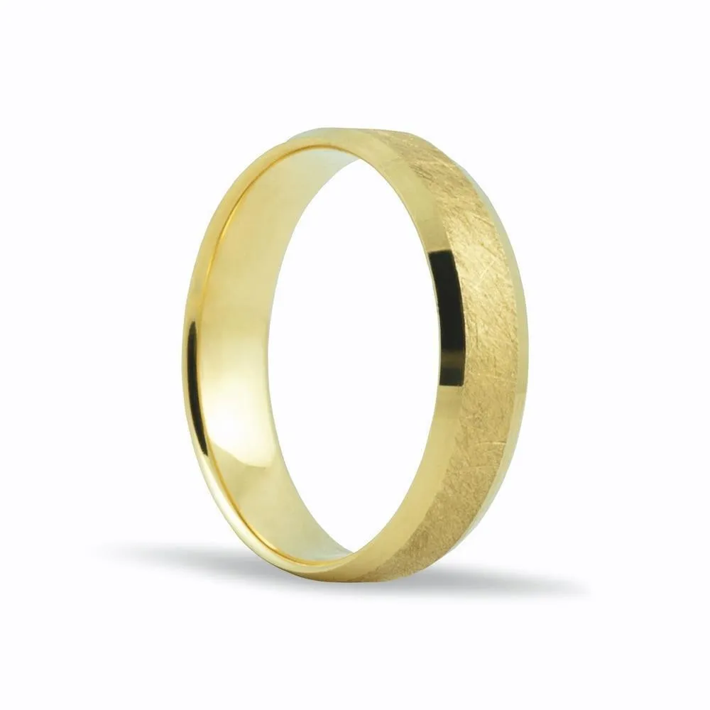 Alianza de oro 18k de 5 mm acabado efecto hielo y borde transversal