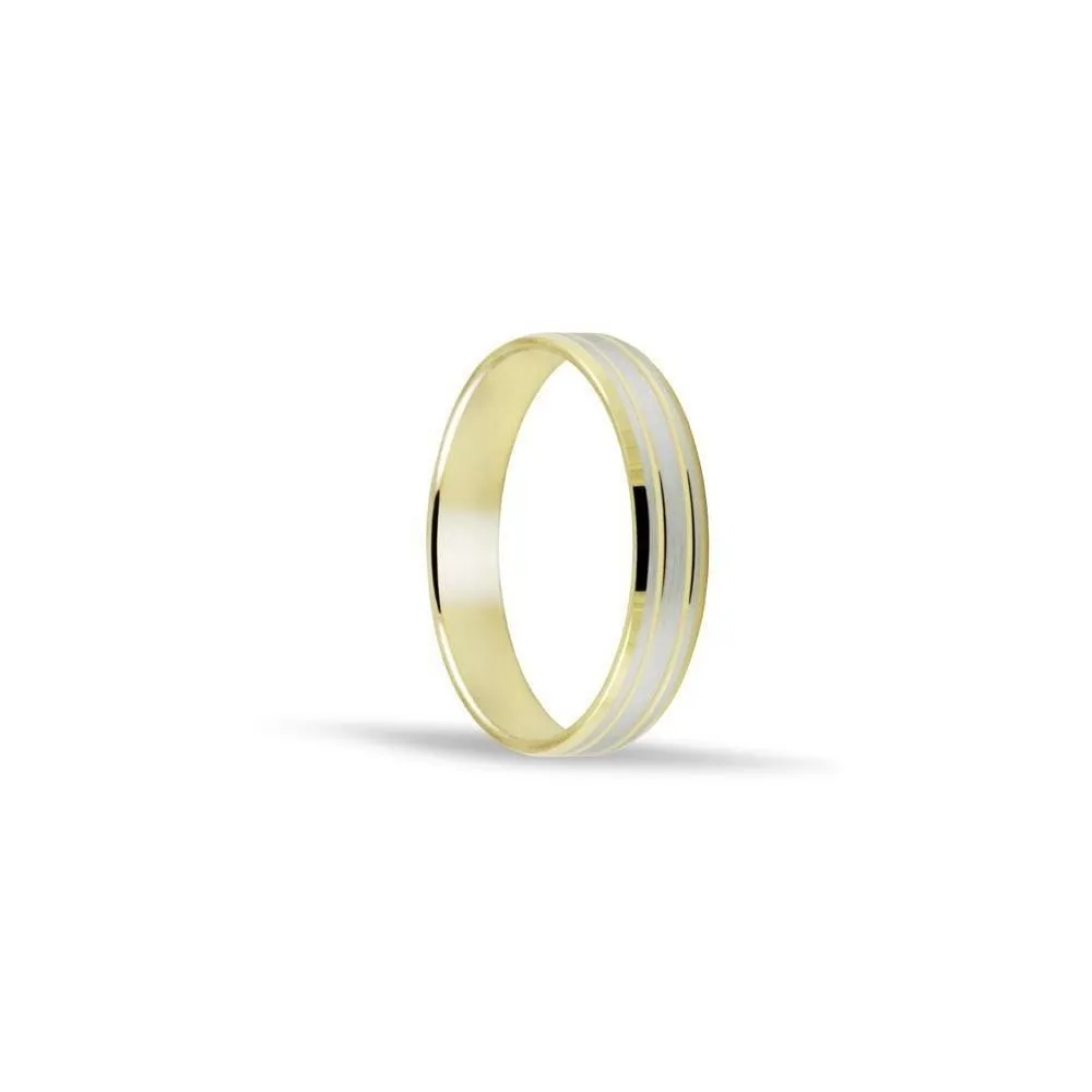 Alianza oro 18k bicolor de 4 mm con 2 hendiduras al centro