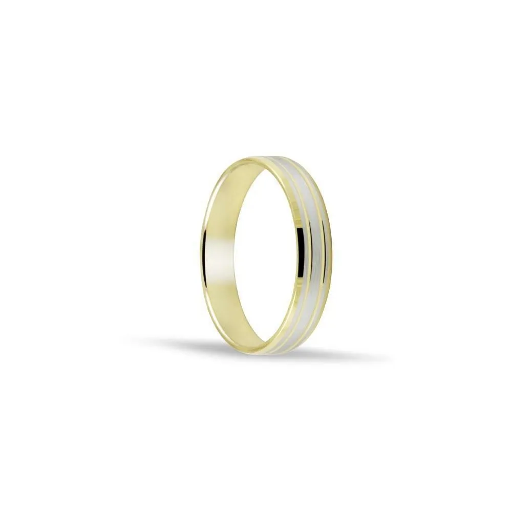 Alianza oro 18k bicolor de 4 mm con 2 hendiduras al centro