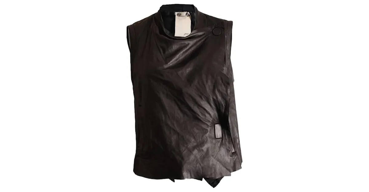 Autre Marque gris, top asimétrico de cuero negro en talla M. 