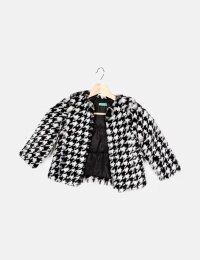 Benetton Abrigo de pelo estampado pata de gallo