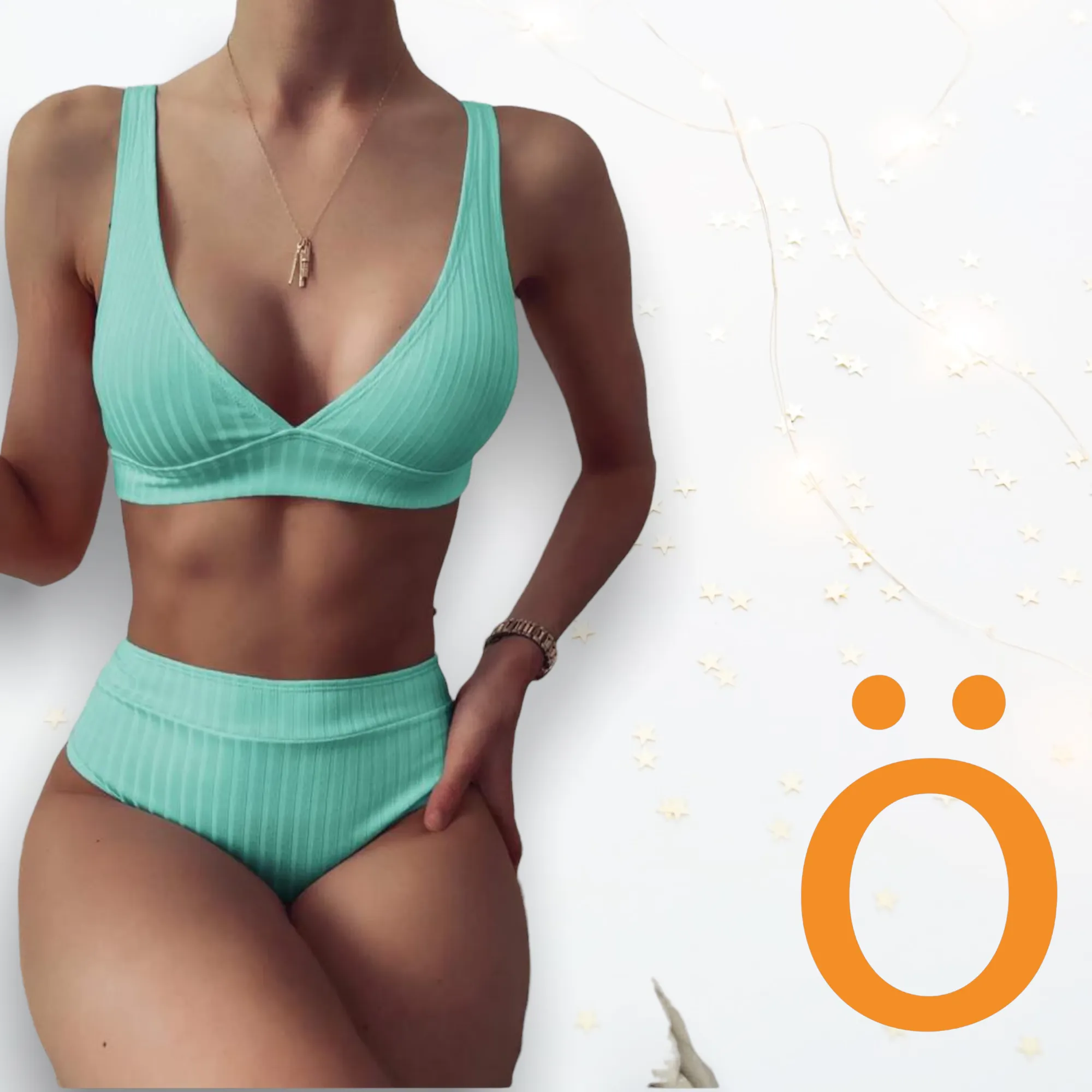 Bikini rayas verde agua
