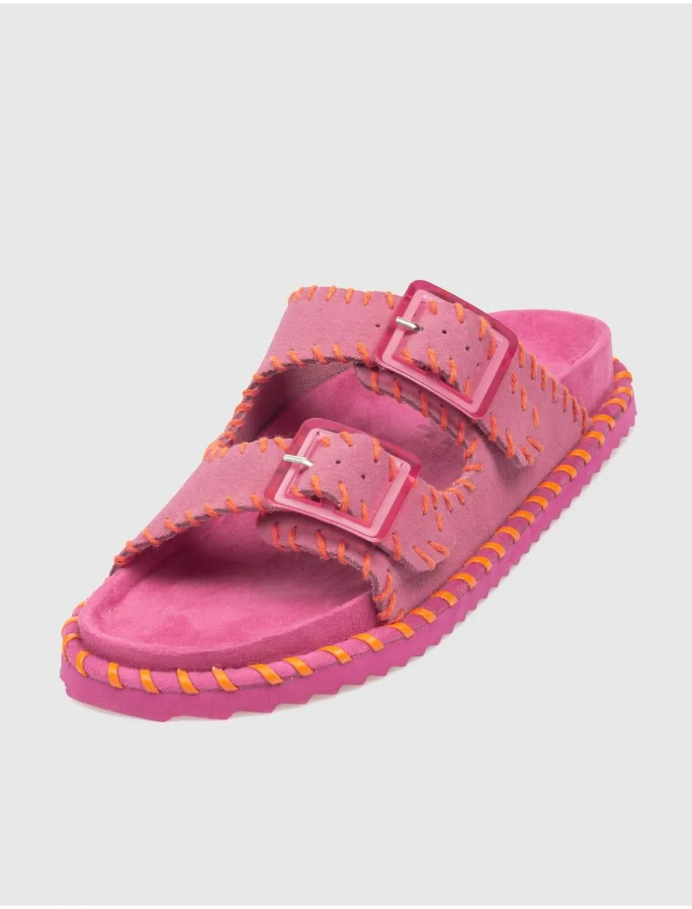 Bio Colors Of California Leather Sandal With Stiching Fuxia