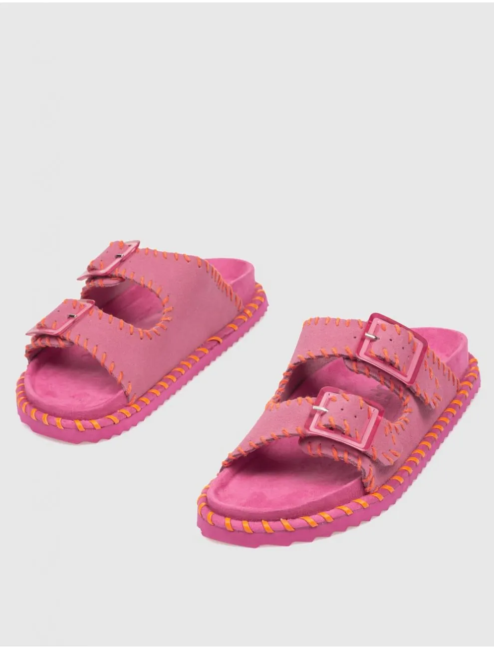 Bio Colors Of California Leather Sandal With Stiching Fuxia