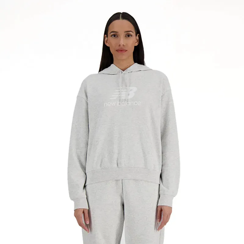 Buzo New Balance Stacked Logo Rustico Mujer Gris Claro