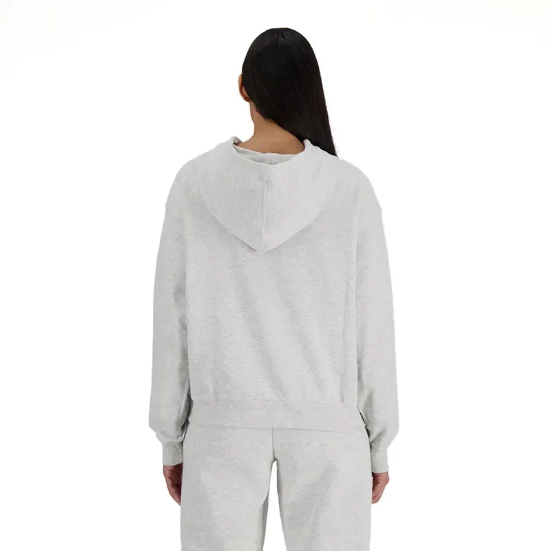 Buzo New Balance Stacked Logo Rustico Mujer Gris Claro