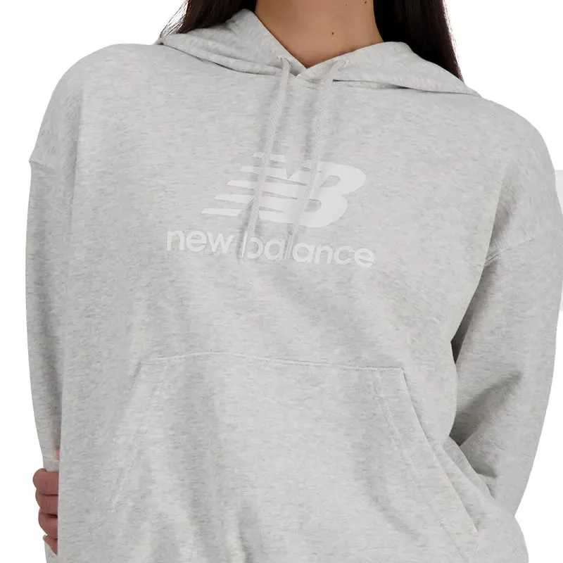 Buzo New Balance Stacked Logo Rustico Mujer Gris Claro