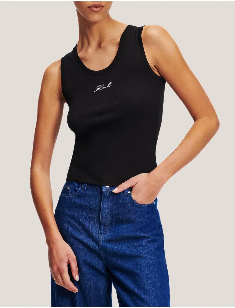 Camiseta Karl Lagerfed Logo Rib Tank Top Negro