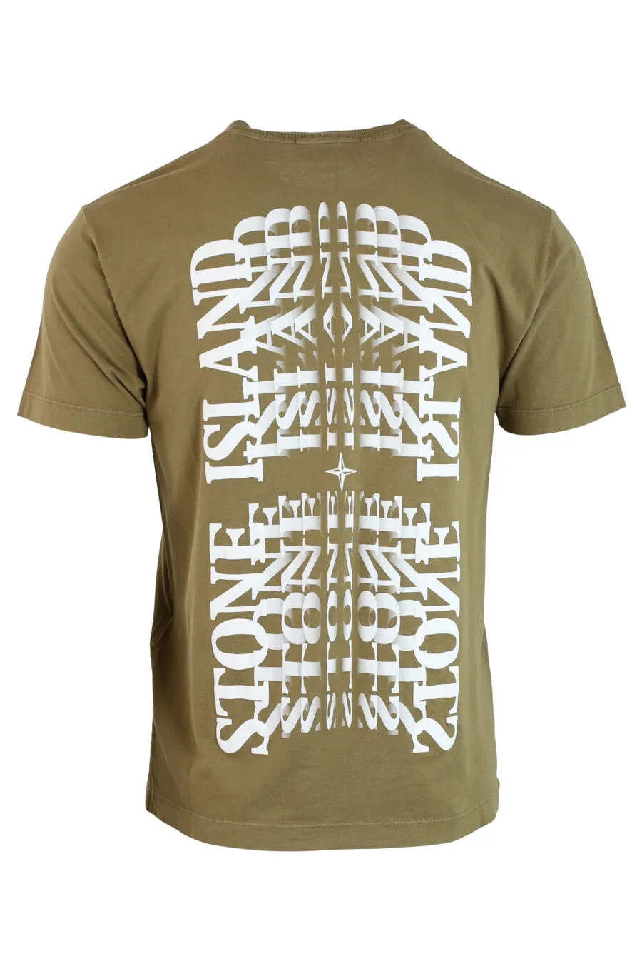 Camiseta verde militar con minilogo centrado y estampado detras