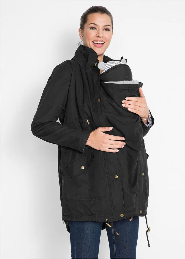 Chaqueta de porteo/chaqueta premamá con forro de punto Negro