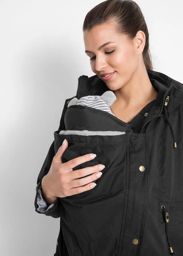 Chaqueta de porteo/chaqueta premamá con forro de punto Negro