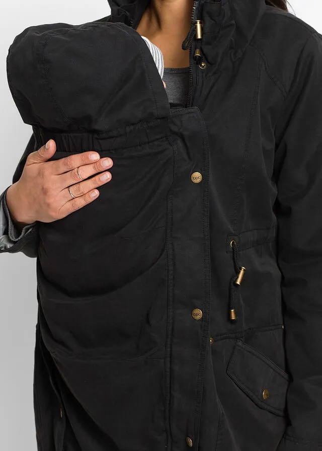Chaqueta de porteo/chaqueta premamá con forro de punto Negro