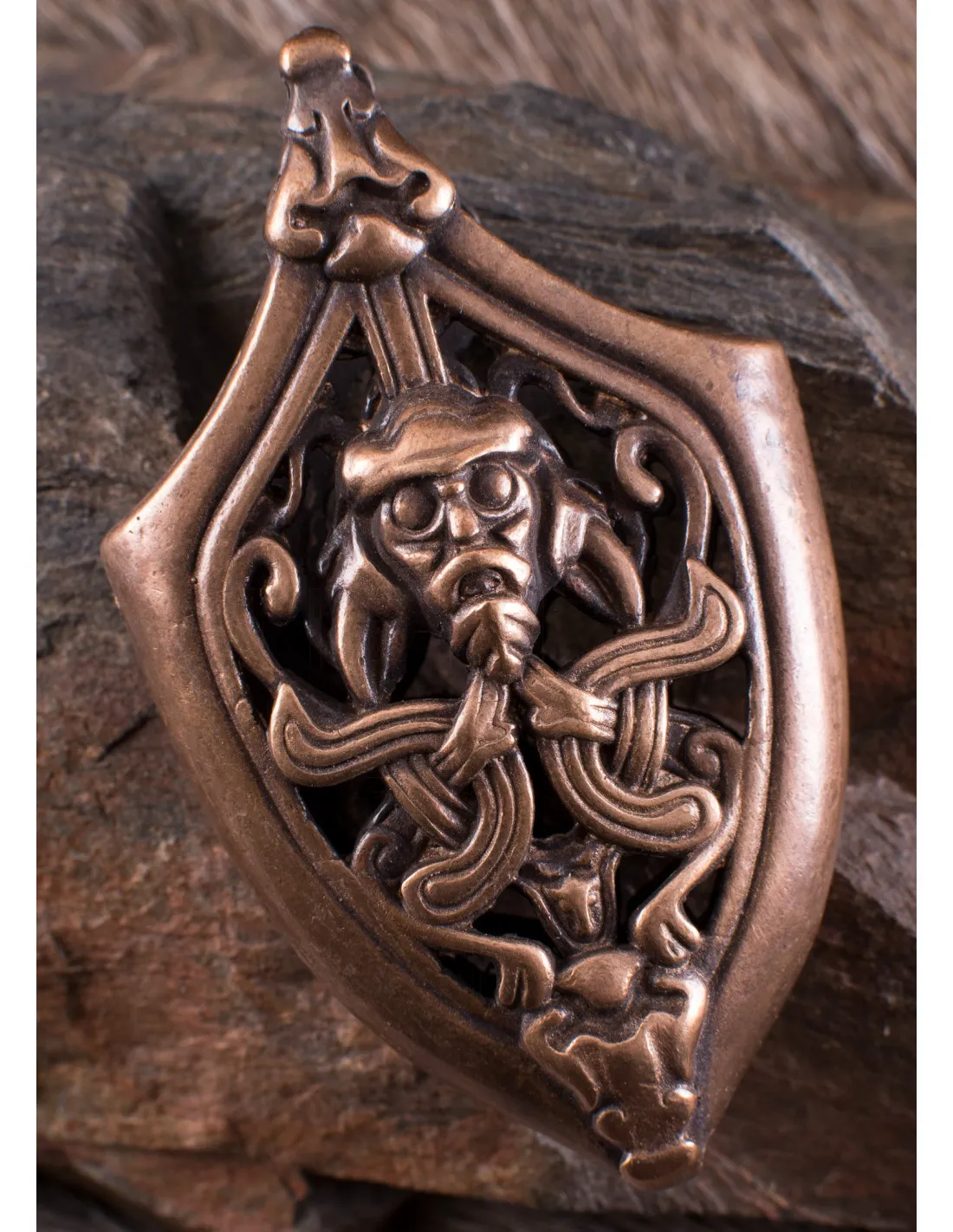 Decoración punta vaina espada vikinga cabeza de Odín