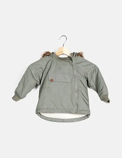 H&M Abrigo verde capucha pelo