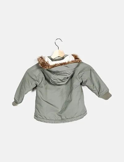 H&M Abrigo verde capucha pelo