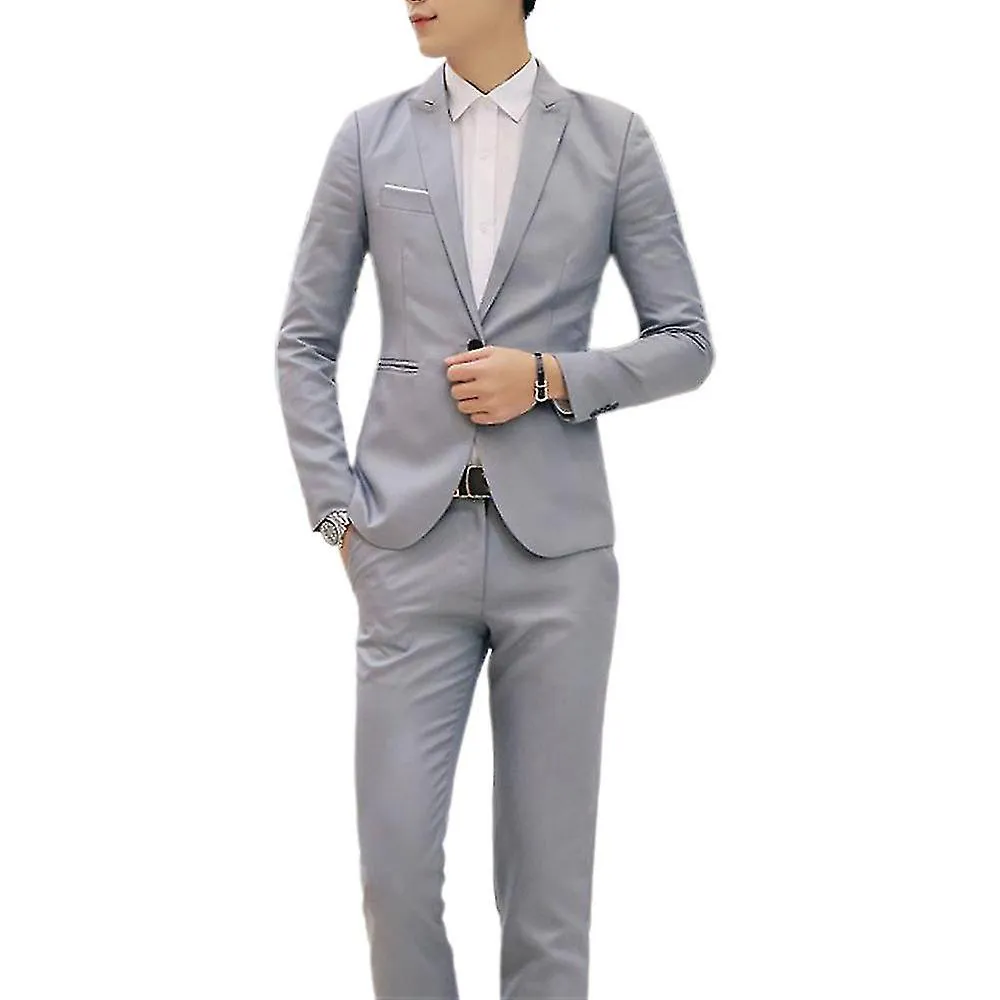Hombres Negocios Formal Fiesta de Bodas Esmoquin Traje Blazer Abrigo Chaqueta + Pantalones Pantalones 2 Piezas/set (gris)