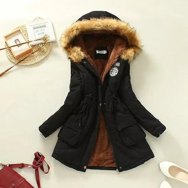 Invierno Nuevo abrigo de algodón coreano de longitud media Cuello de piel grande para mujer Abrigo de lana de cordero más abrigo