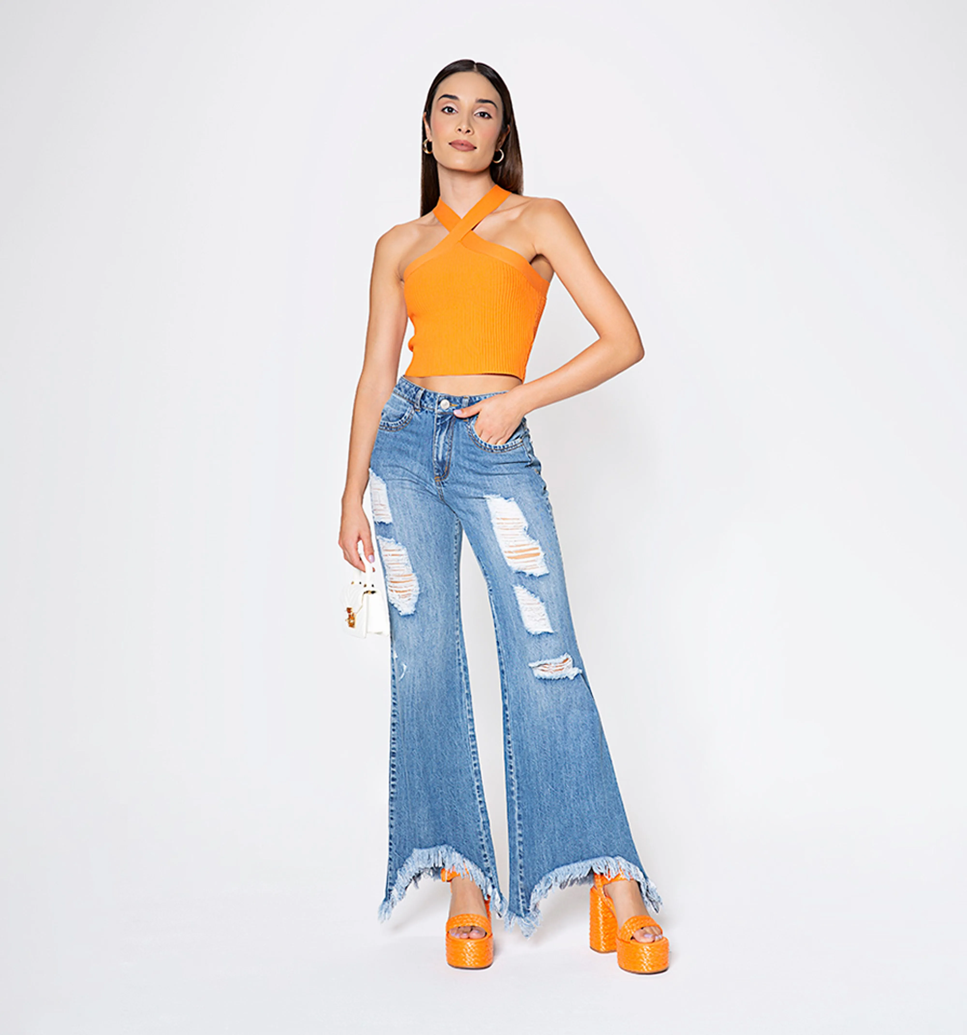 Jean campana azul con destroyed
