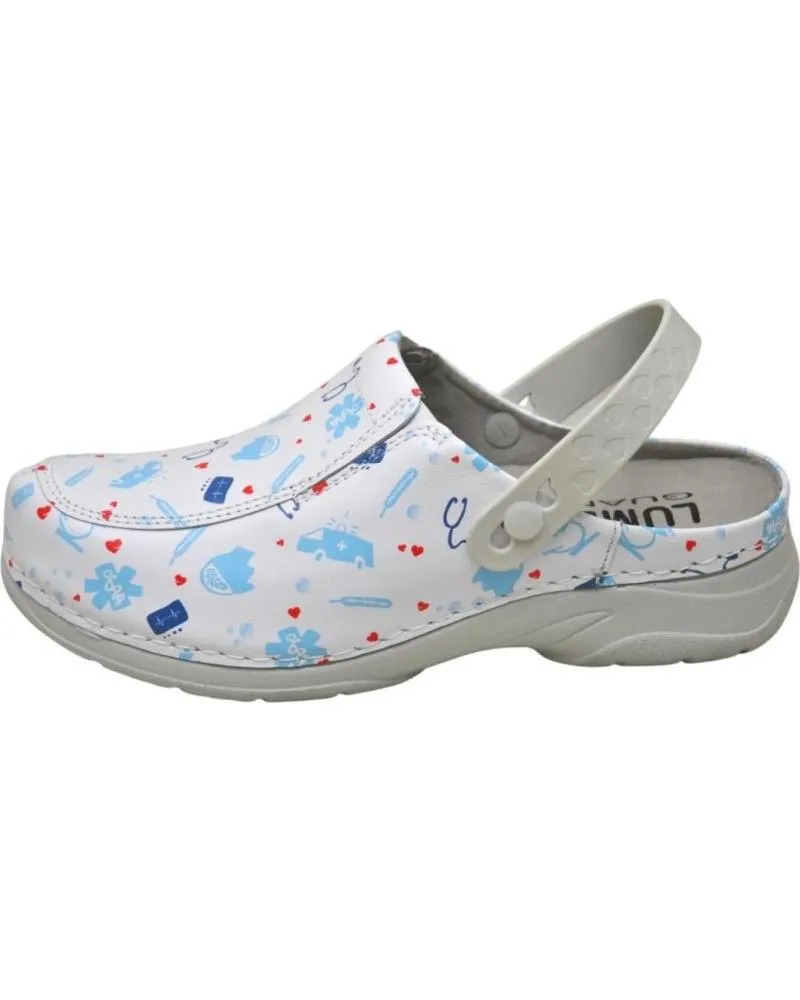 MOCASINES DE MUJER LUMEL  ZUECO SANITARIO PLANTILLA EXTRAIBLE MODELO 11019 WHITE MEDICINE 6900