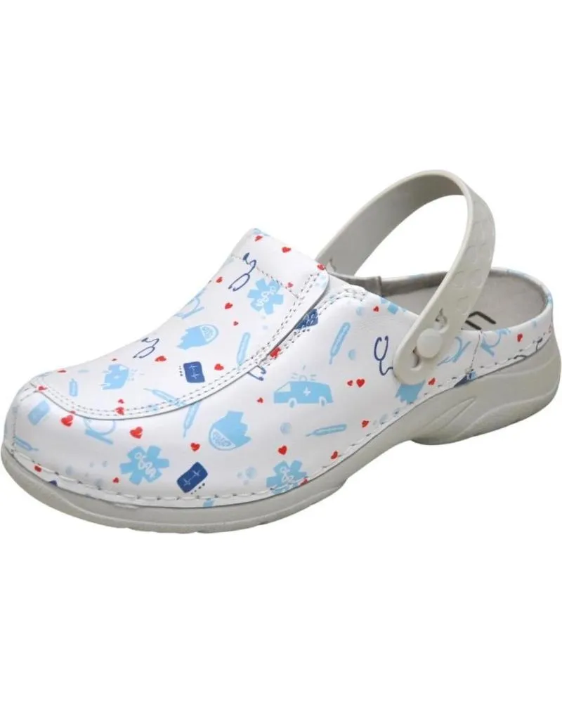 MOCASINES DE MUJER LUMEL  ZUECO SANITARIO PLANTILLA EXTRAIBLE MODELO 11019 WHITE MEDICINE 6900