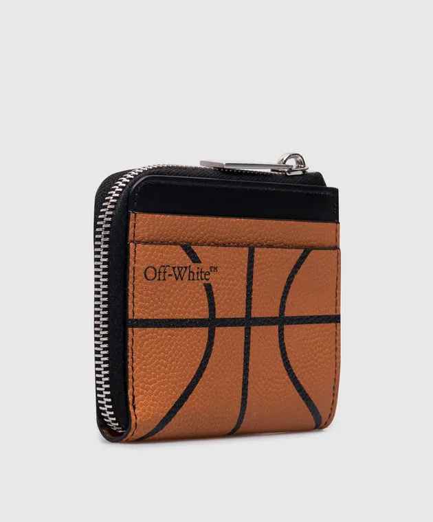 OFFWHITE ORANGE LEATHER WALLET IN BASKETBALL PRINT
