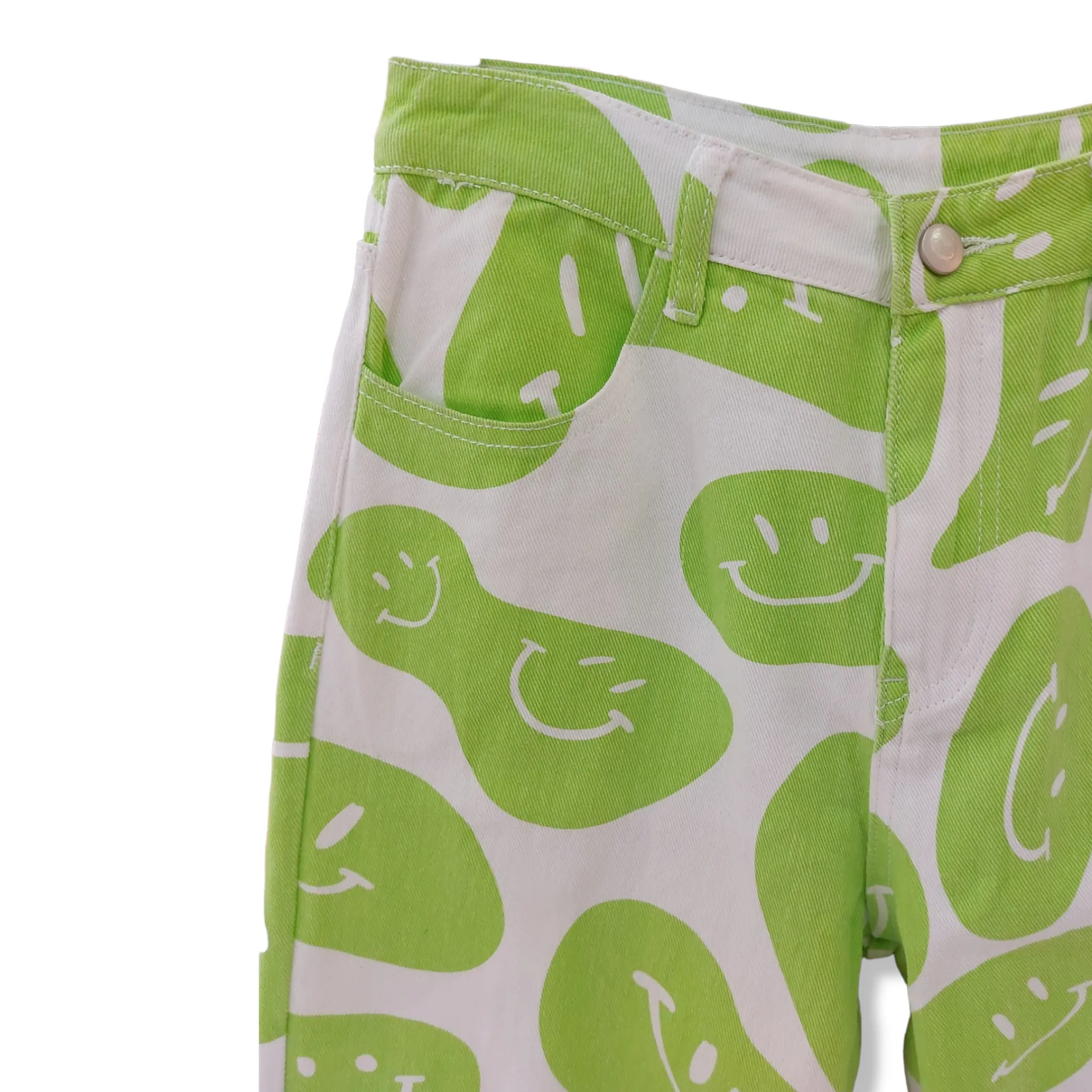 Pantalón con estampado de caritas verde Erivel