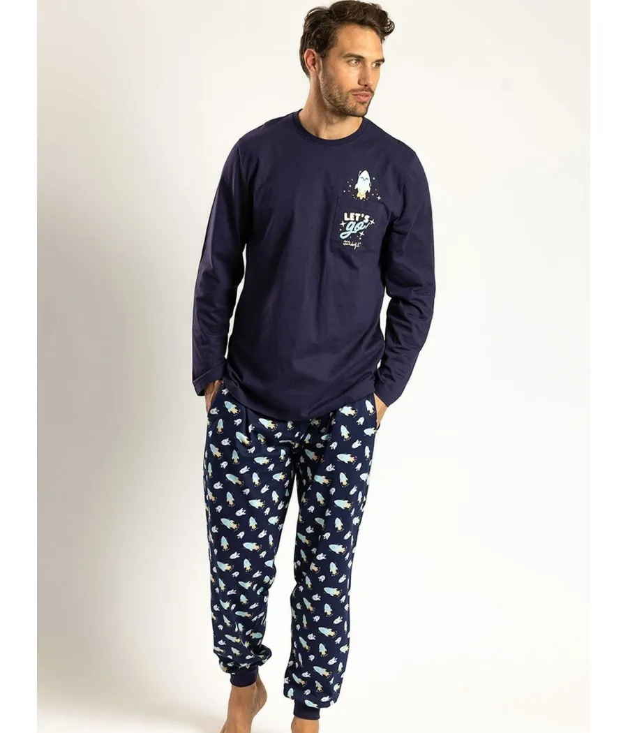 Pijama hombre invierno Mr Worderful Familiar Let S Go algodón bolsillos