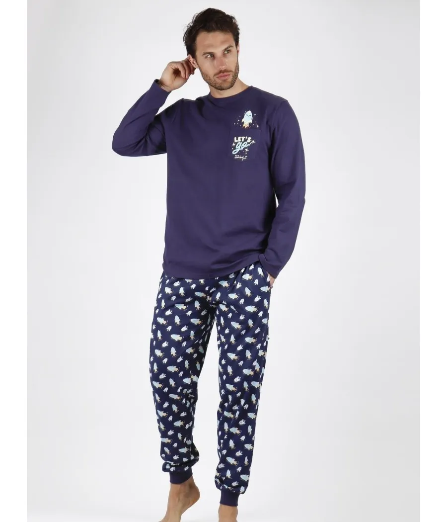 Pijama hombre invierno Mr Worderful Familiar Let S Go algodón bolsillos