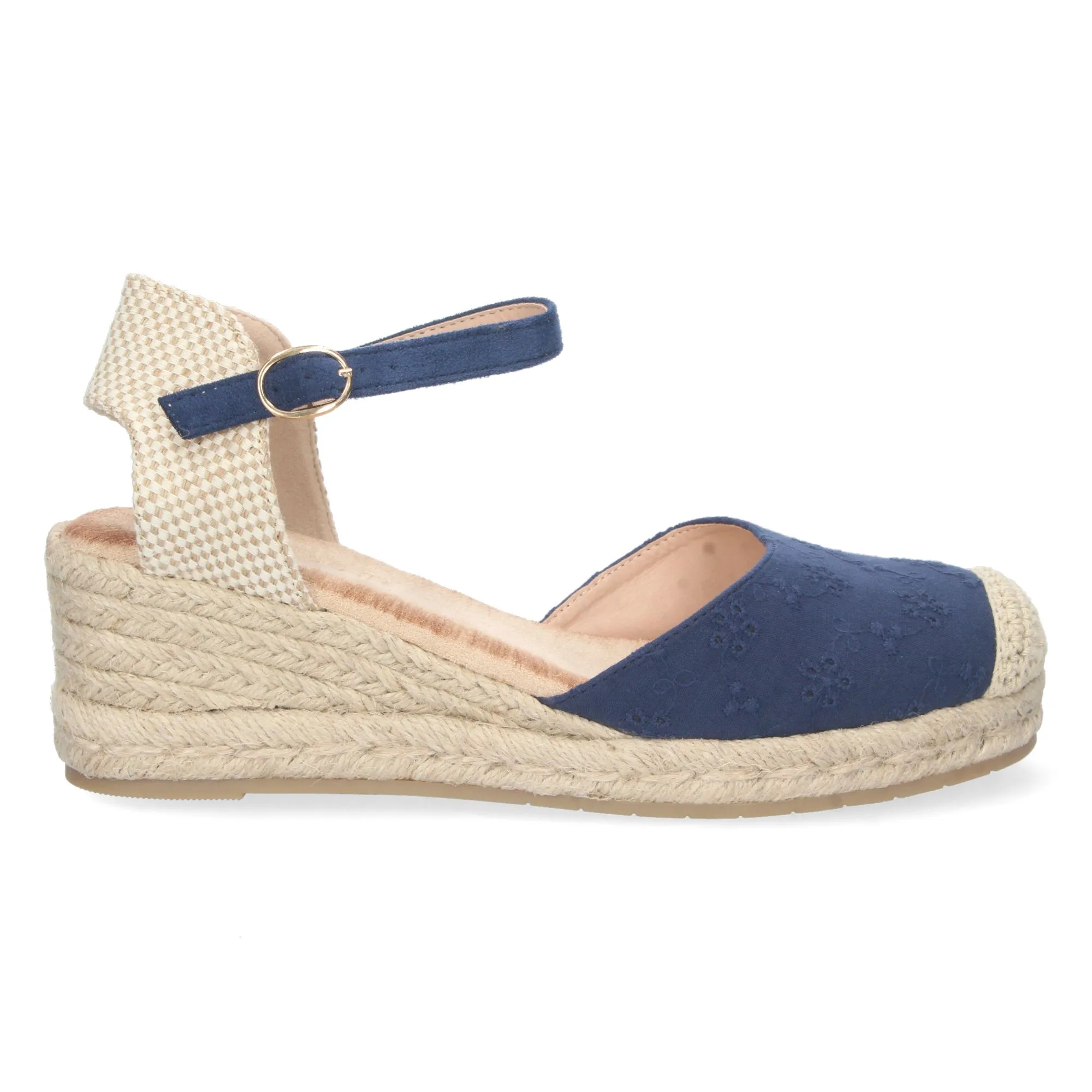 Sandalias de cuña en yute para mujer color azul