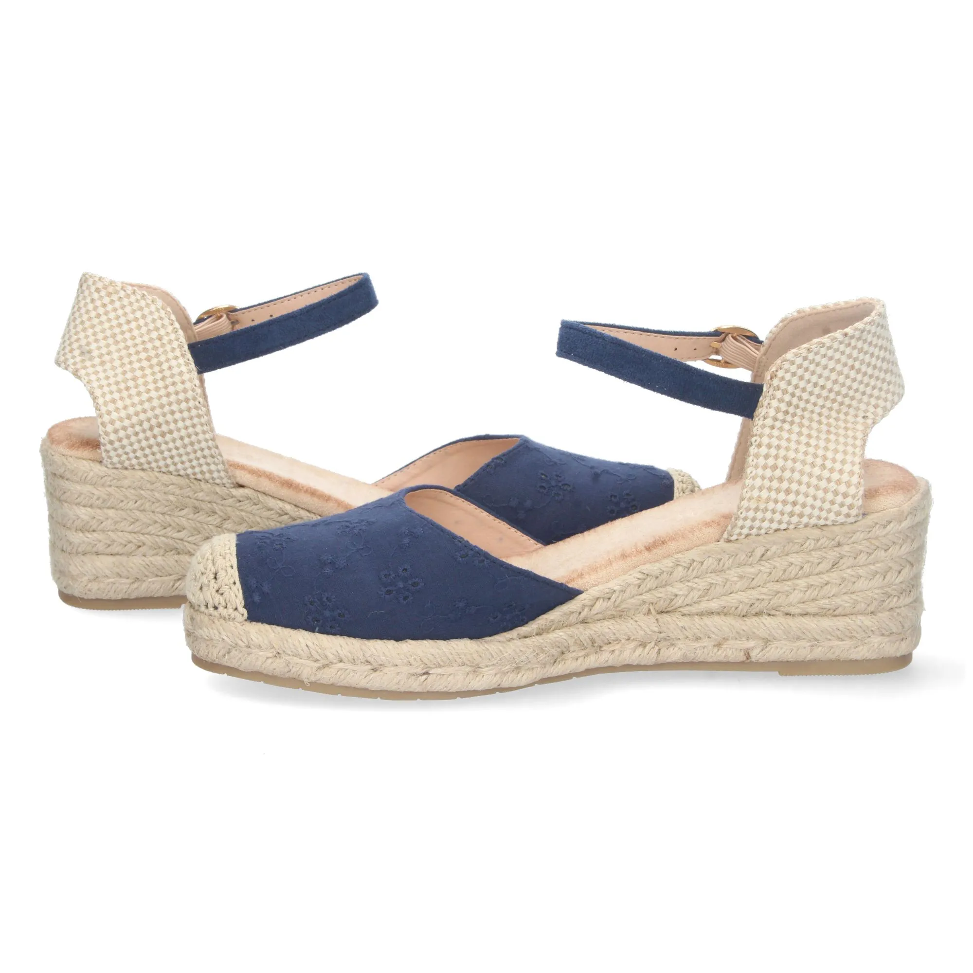 Sandalias de cuña en yute para mujer color azul