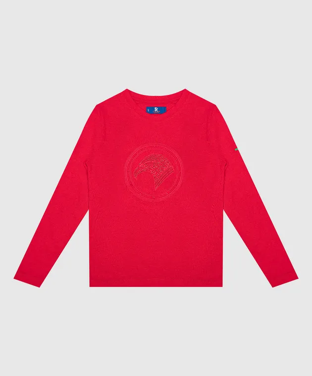 Stefano Ricci Children's red longsleeve with embroidery and crystals