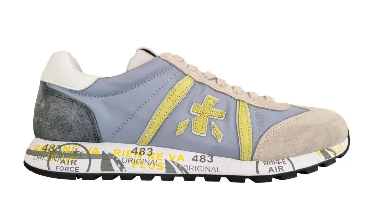 Zapatos de hombre Premiata en nailon vintage LUCY_6619 celeste y gris