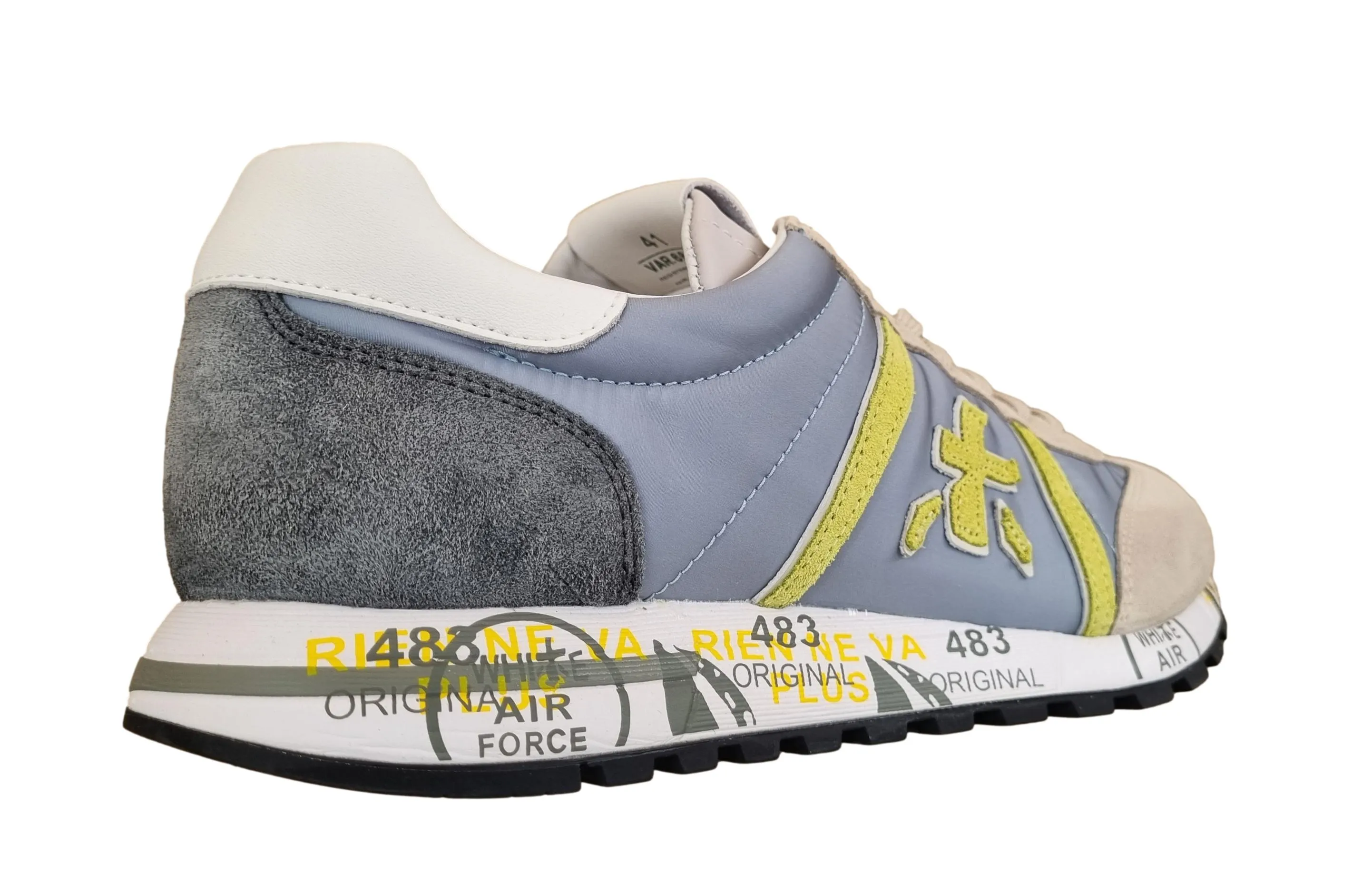 Zapatos de hombre Premiata en nailon vintage LUCY_6619 celeste y gris