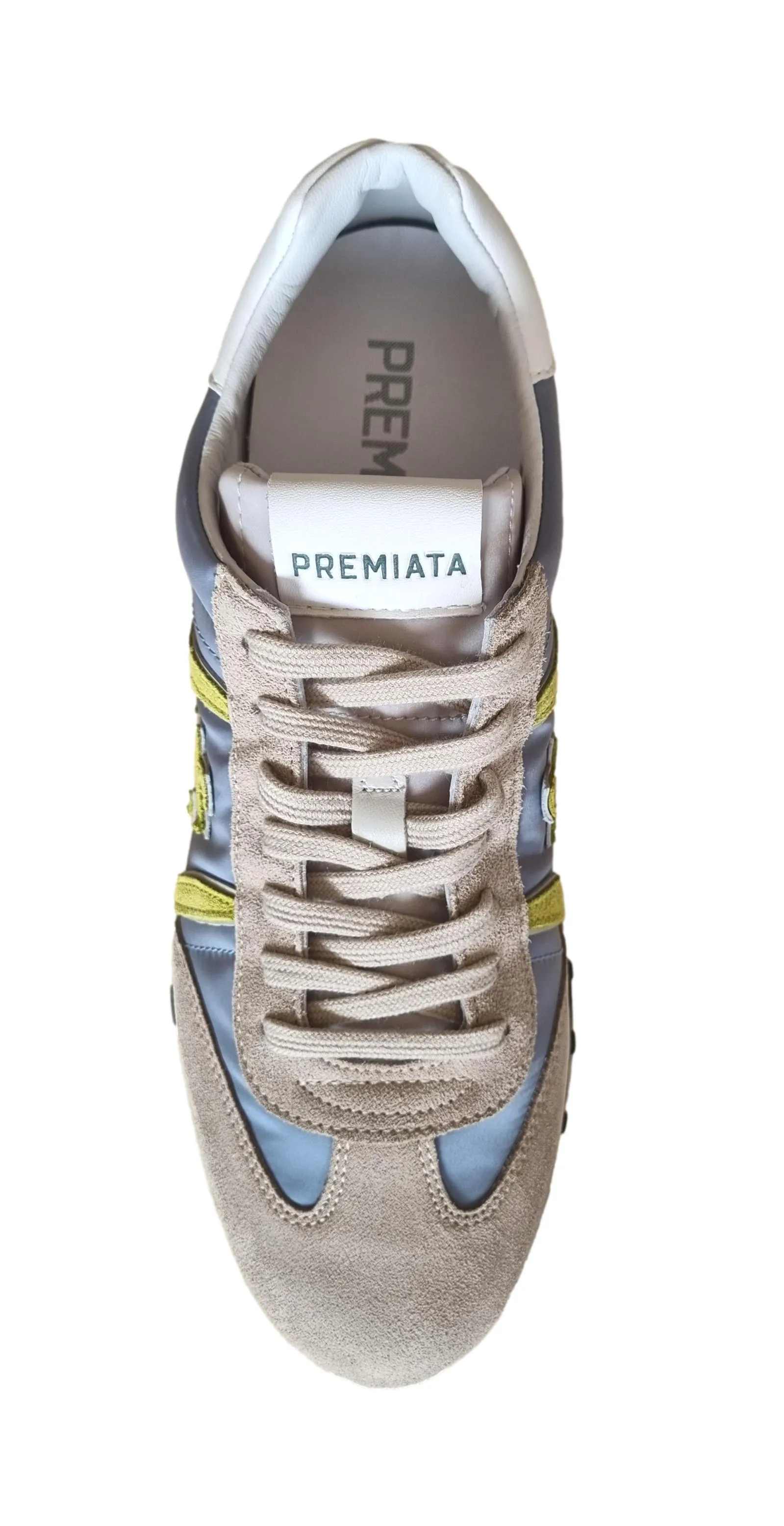 Zapatos de hombre Premiata en nailon vintage LUCY_6619 celeste y gris