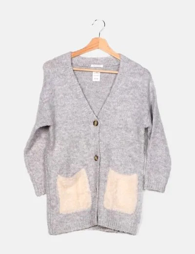 Zara Chaqueta gris punto